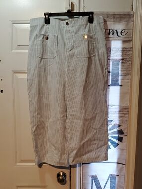 Jules & Leopold Light Blue Pinstripe Wide-Leg Pants